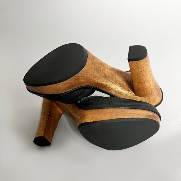 ZARA Size 40 US Size 9 High Wood Heel Platform Mary Jane Black Leather Shoes - Picture 10 of 11